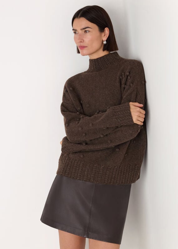 Brown Wool Irregular Bobble Knit