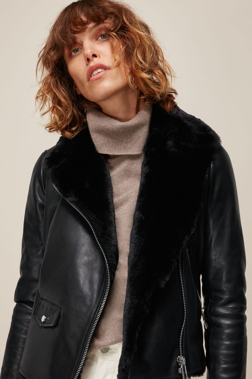 Black Faux Fur Lined Agnes Biker
