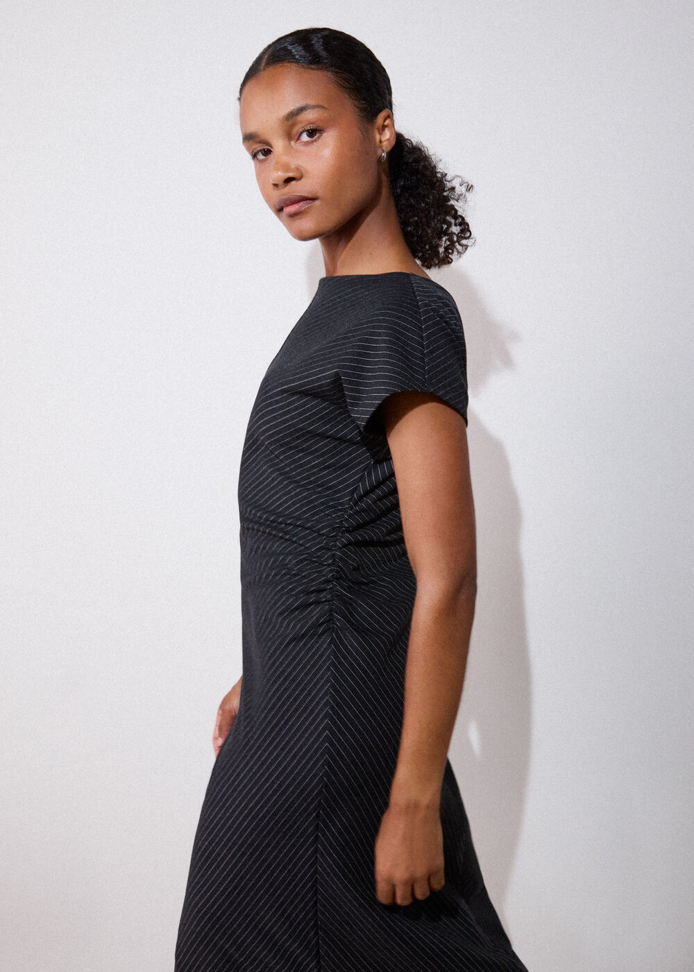 Black Pinstripe Jersey Midi Dress