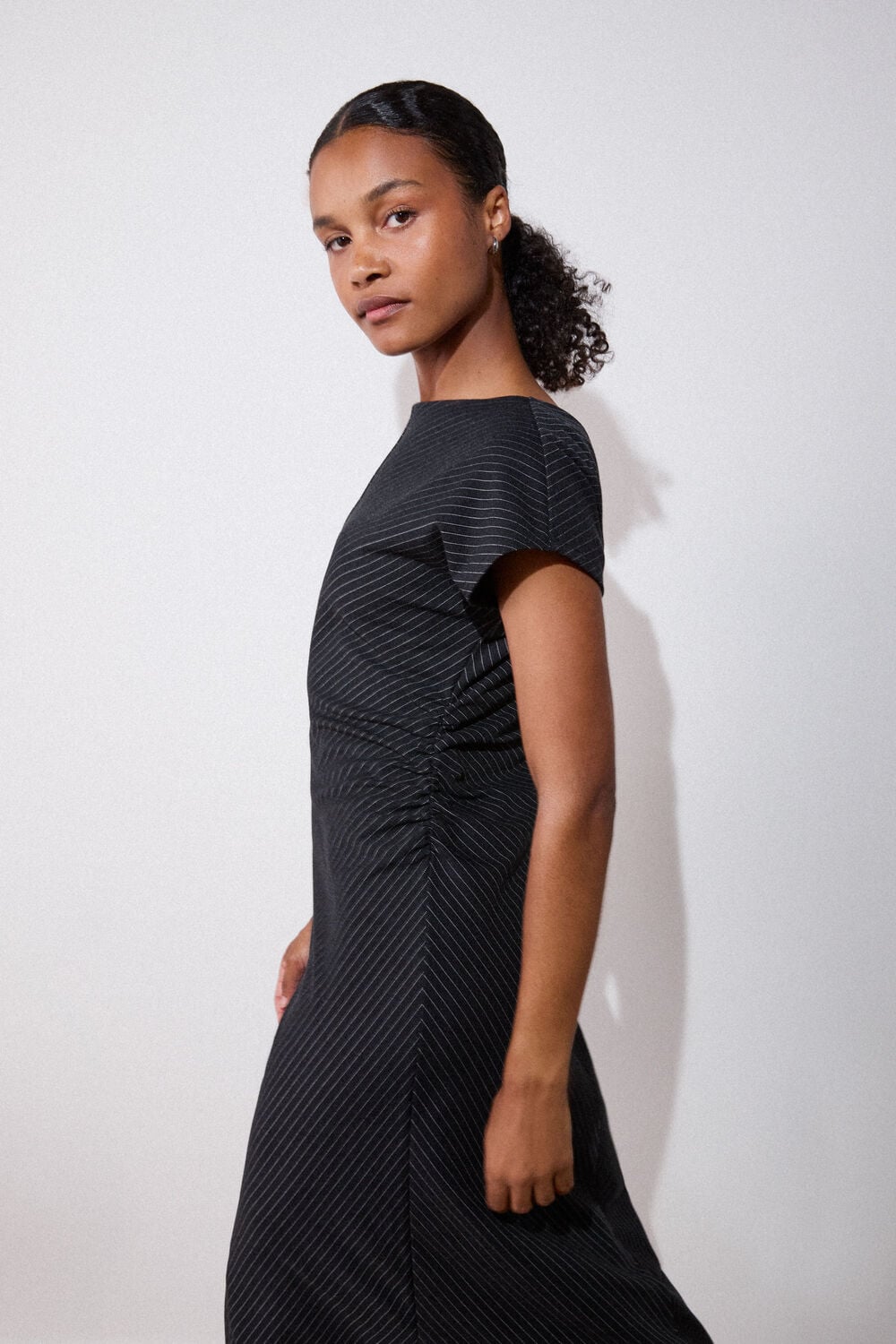 Black Pinstripe Jersey Midi Dress