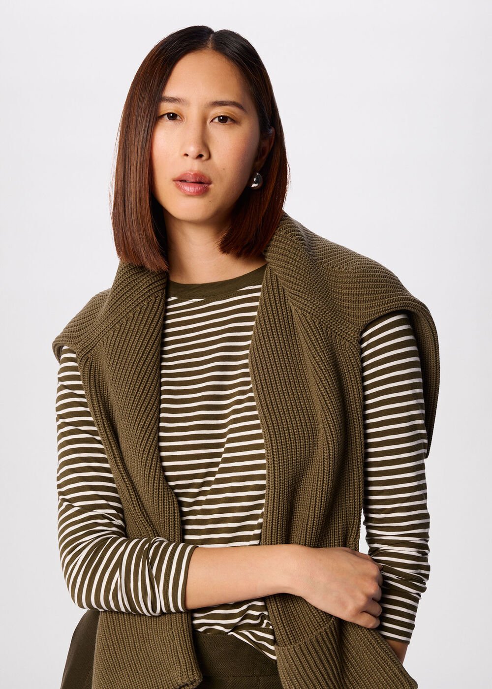 Stripe Crew Neck Pocket Top