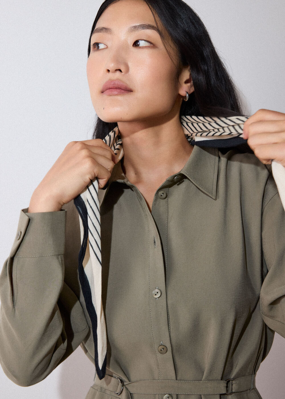 Ring Detail Shirt Twill Dress