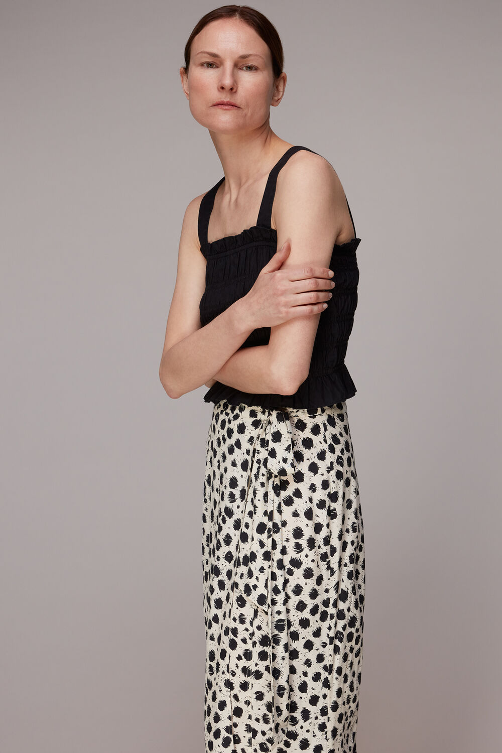 Black Brushed Dalmatian Wrap Skirt