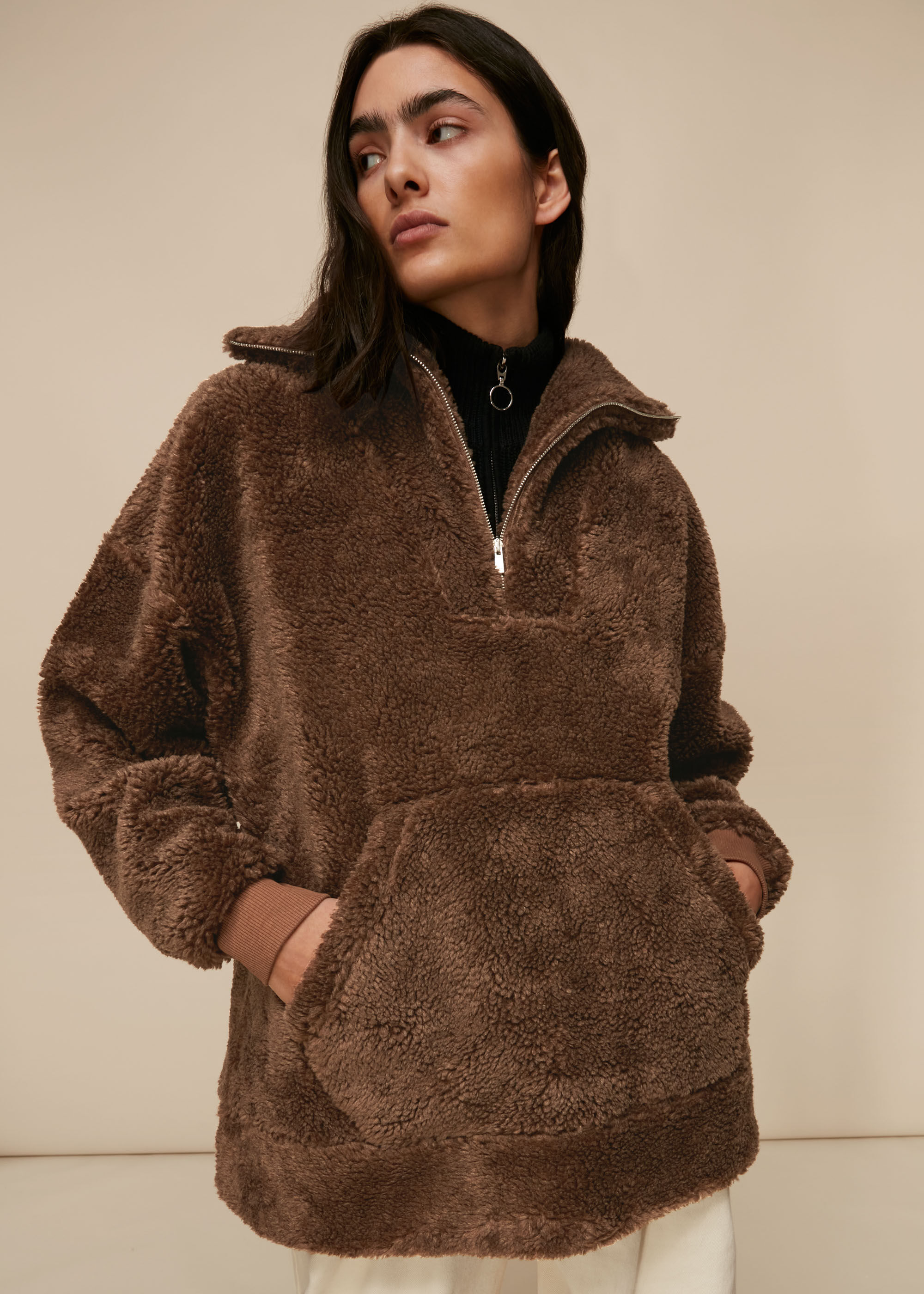 Brown Borg Half Zip Sweatshirt WHISTLES