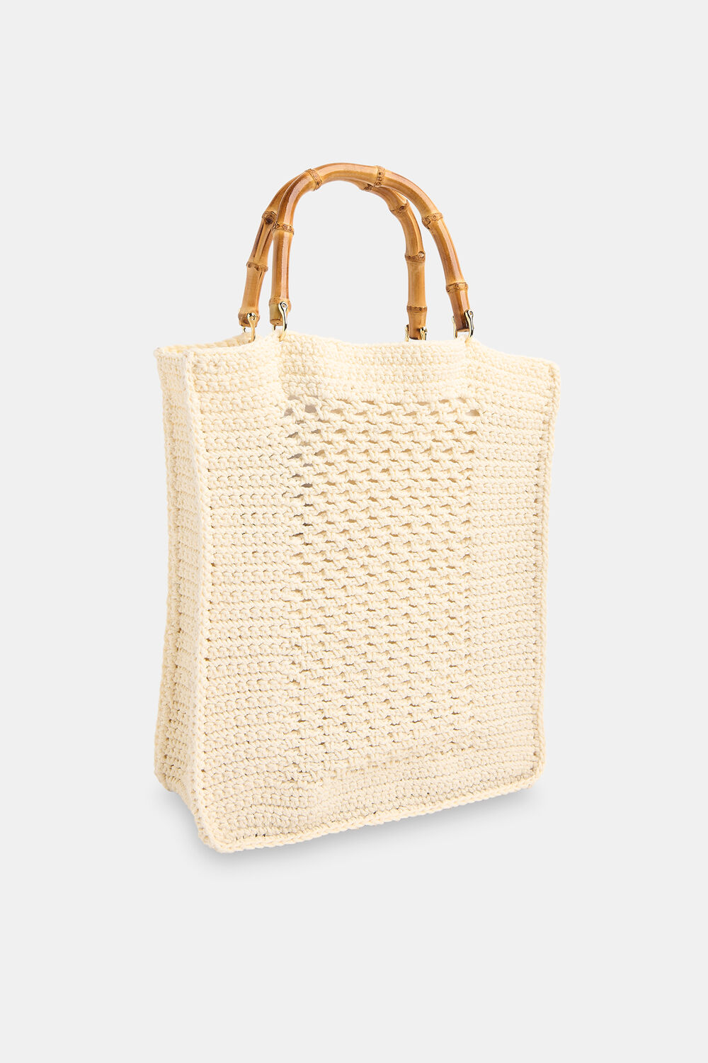 Cream Bamboo Handle Crochet Mini Bag