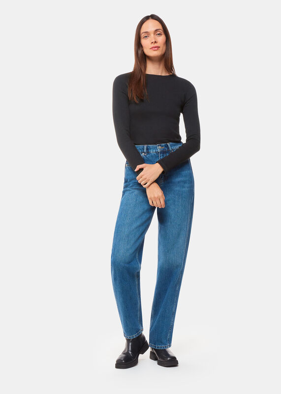Black High Neck Long Sleeve Rib Top