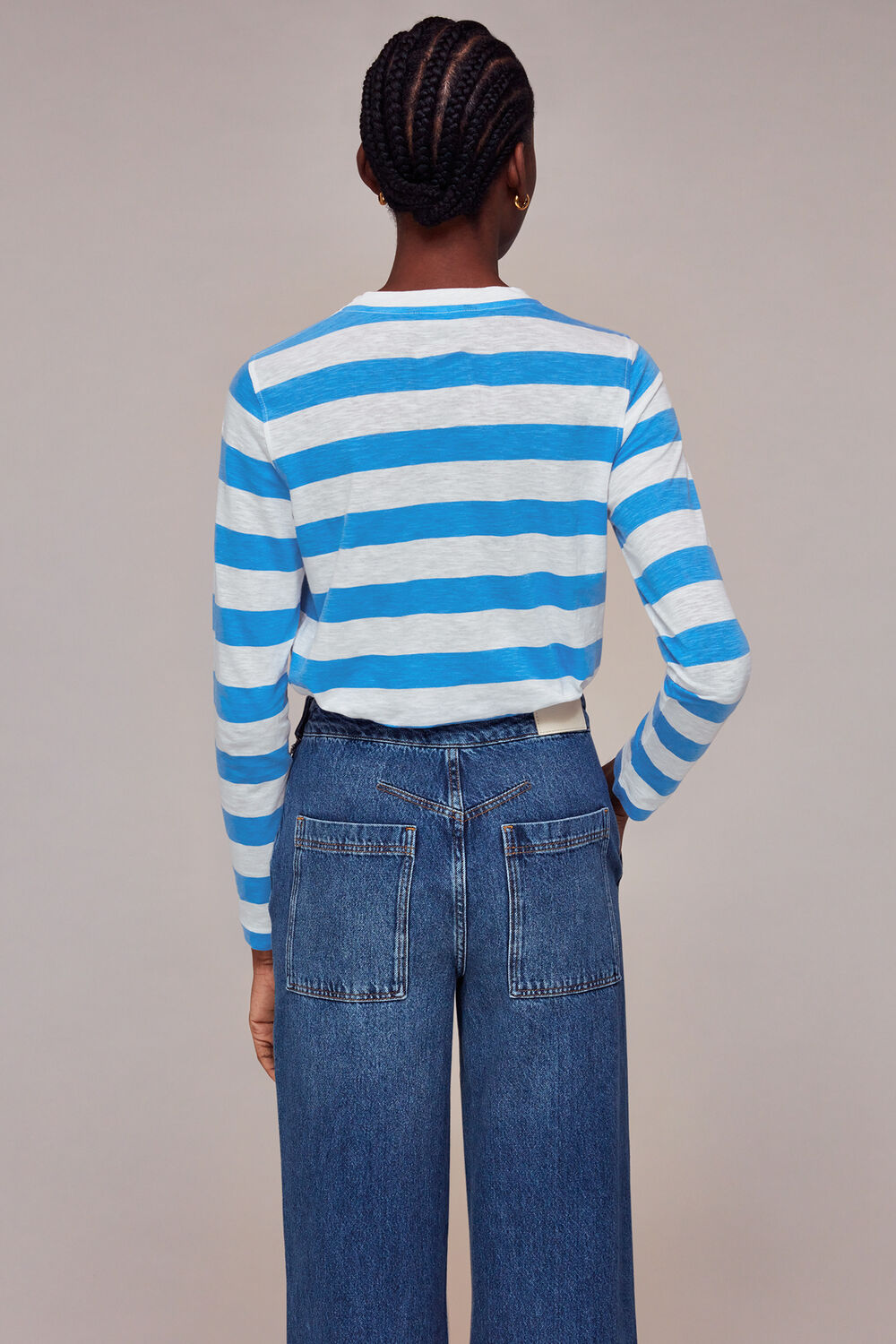 Crew Neck Stripe Pocket Top