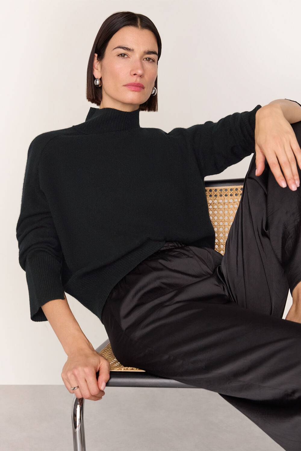Black Cashmere Funnel Neck