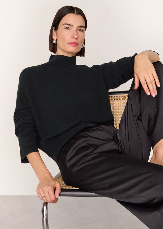 Black Cashmere Mock Neck Sweater