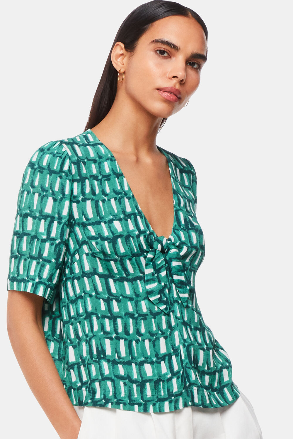 Green Linked Smudge Tie Front Top