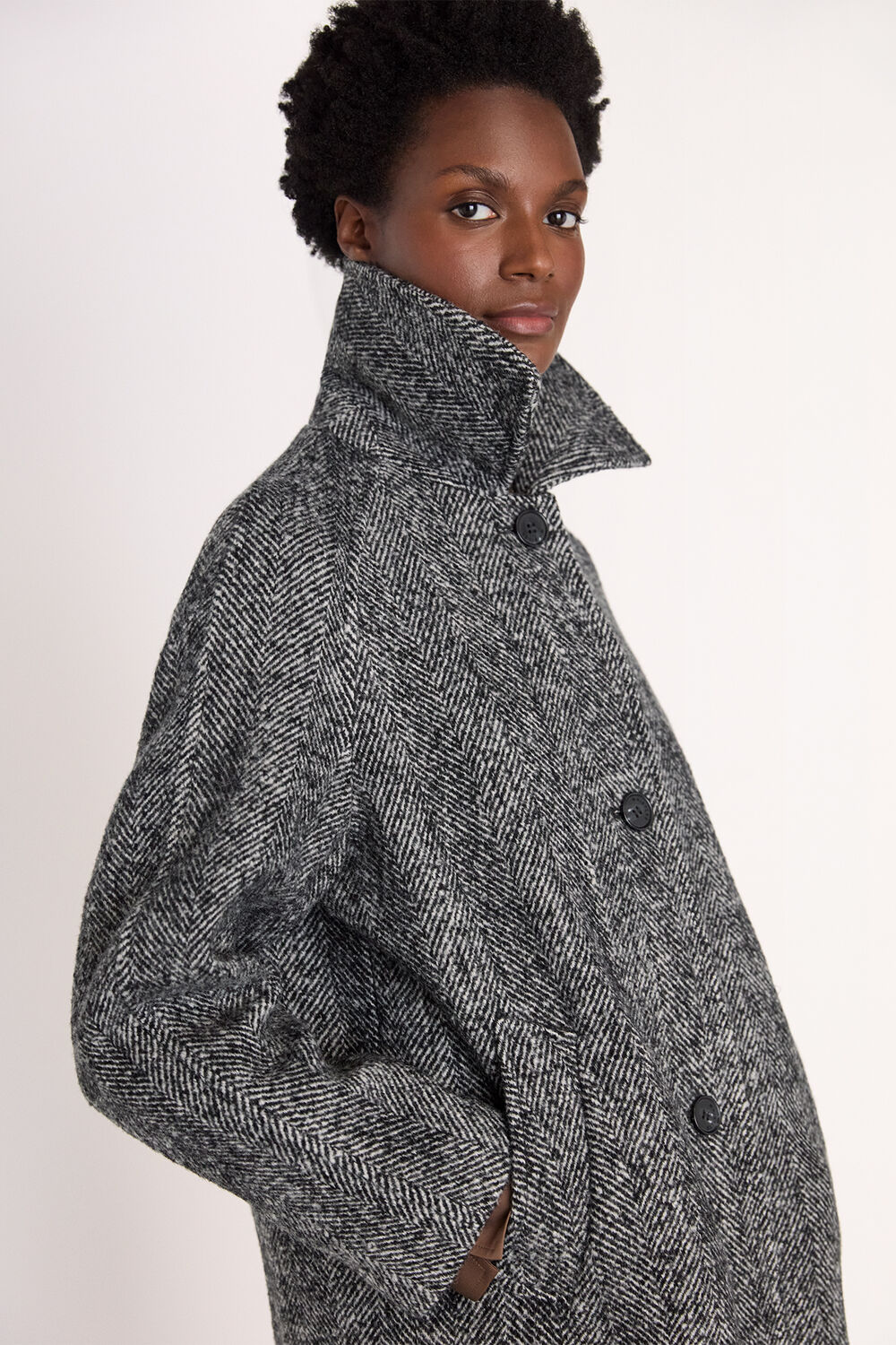 Romy Herringbone Boucle Coat
