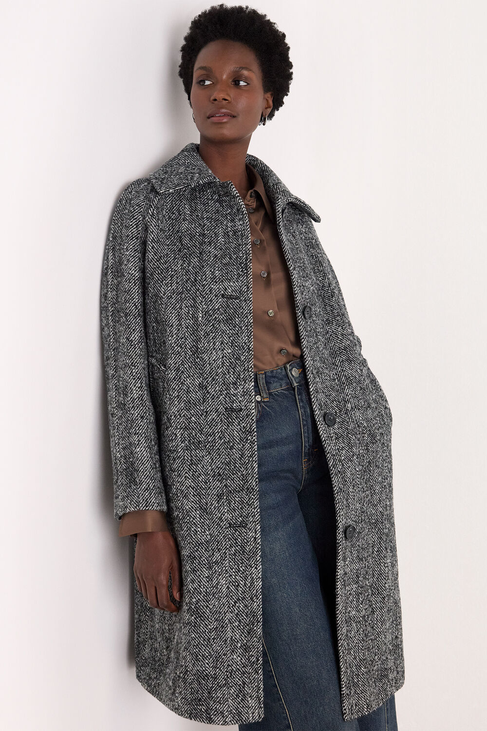 Multicolour Romy Herringbone Boucle Coat