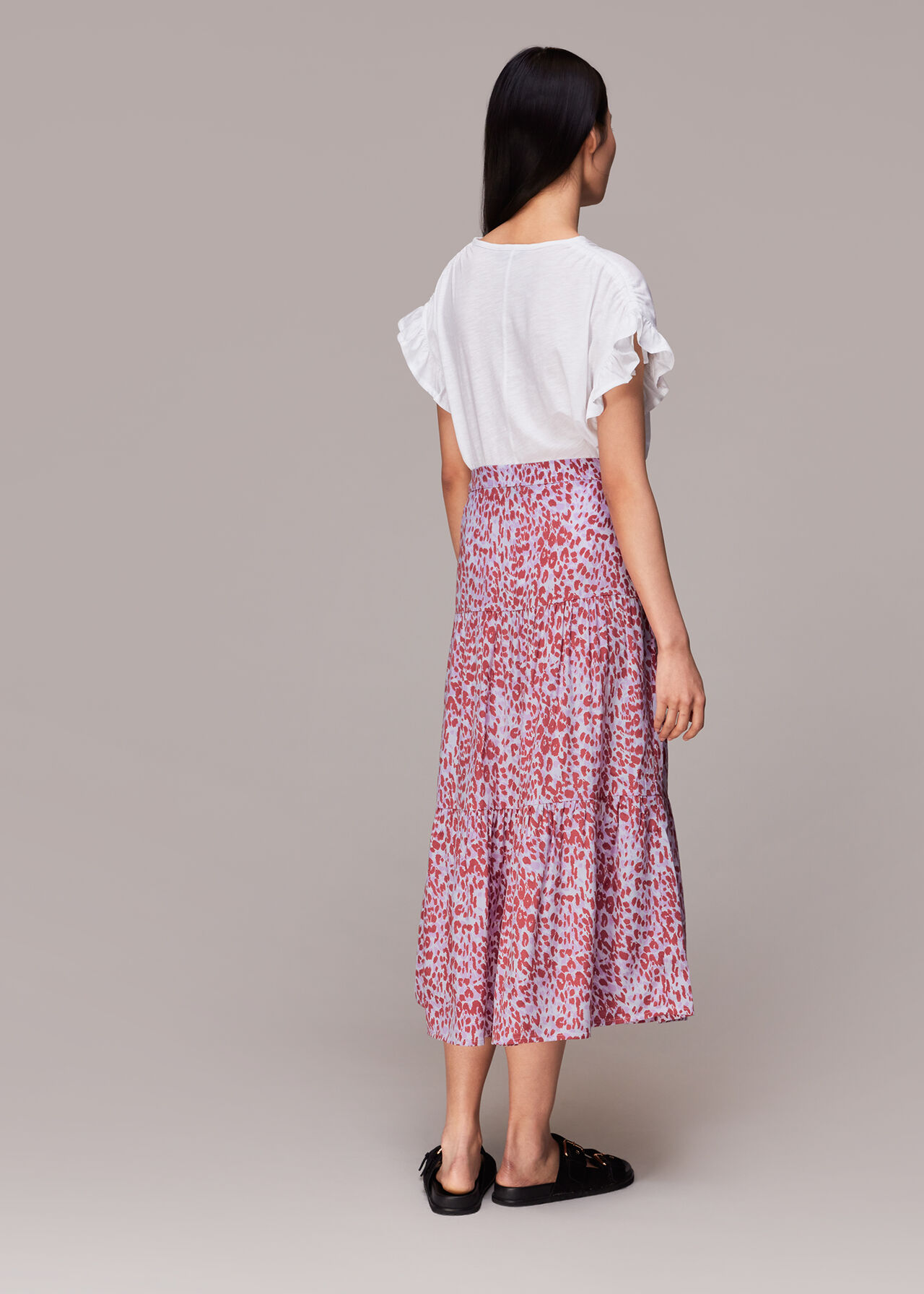 Pink/Multi Summer Cheetah Tiered Skirt | WHISTLES | Whistles UK