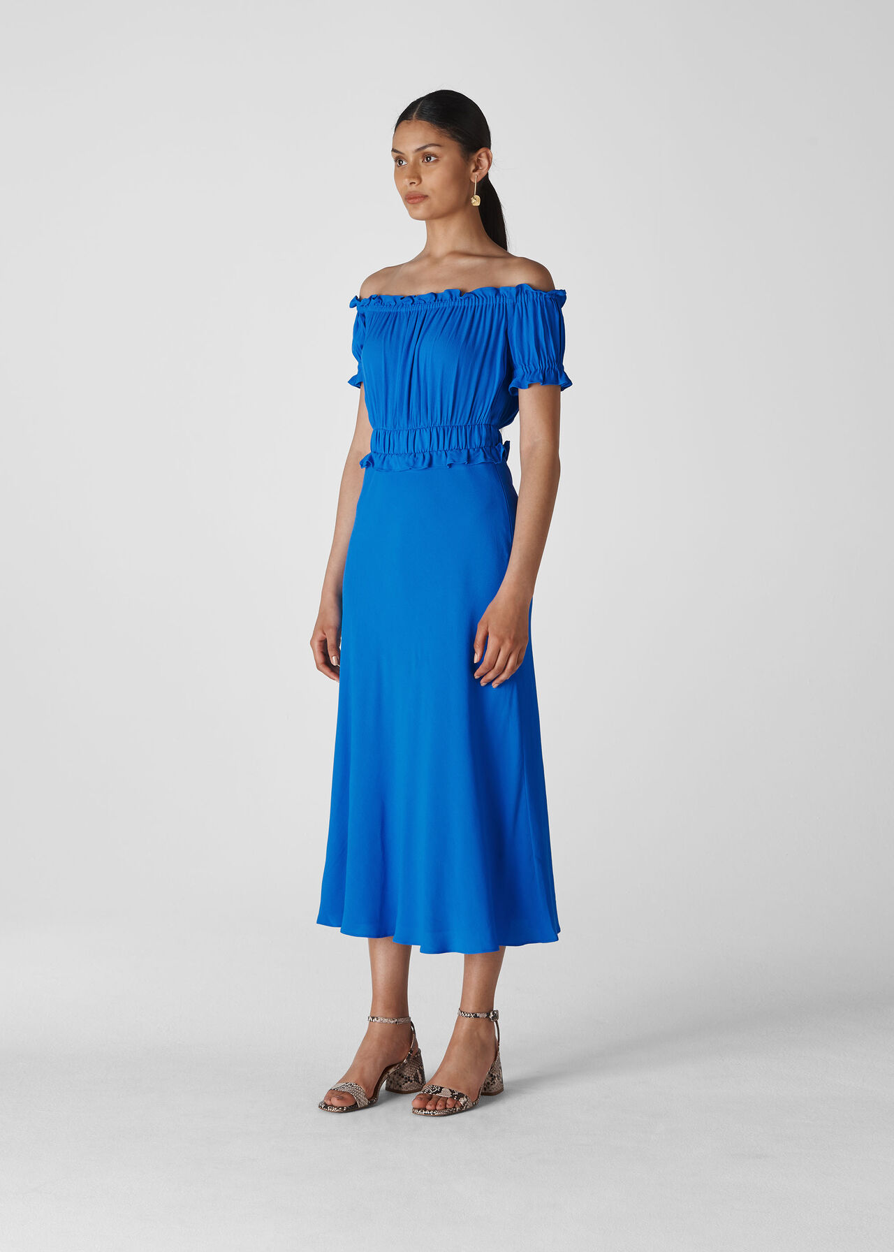 Blue Floren Shirred Bardot Dress | WHISTLES