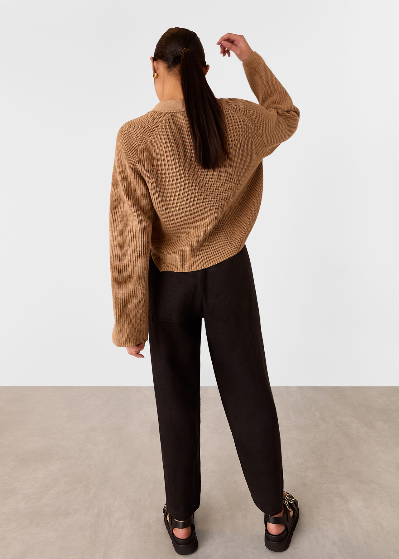 Petite Linen Barrel Leg Trouser