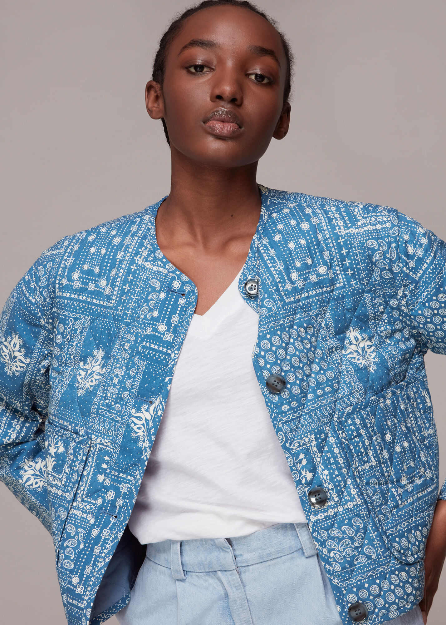 Patterned quilted jacket best sale