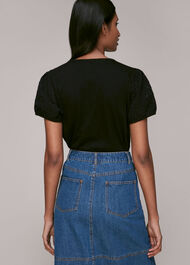 Broderie Puff Sleeve T-Shirt Black