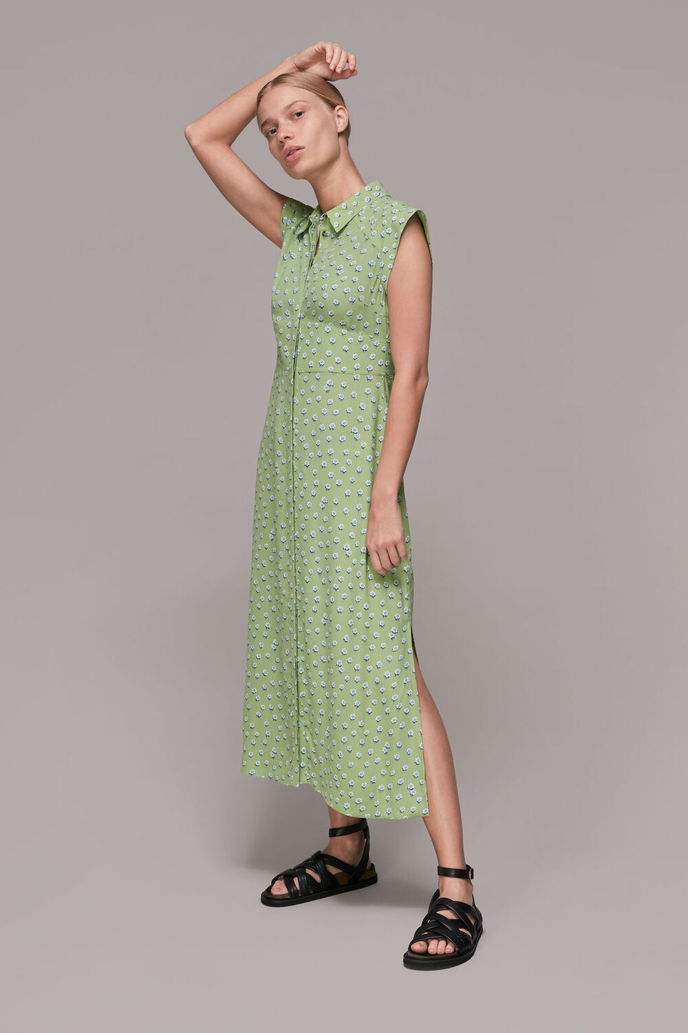 Green Shooting Floral Midi Dress