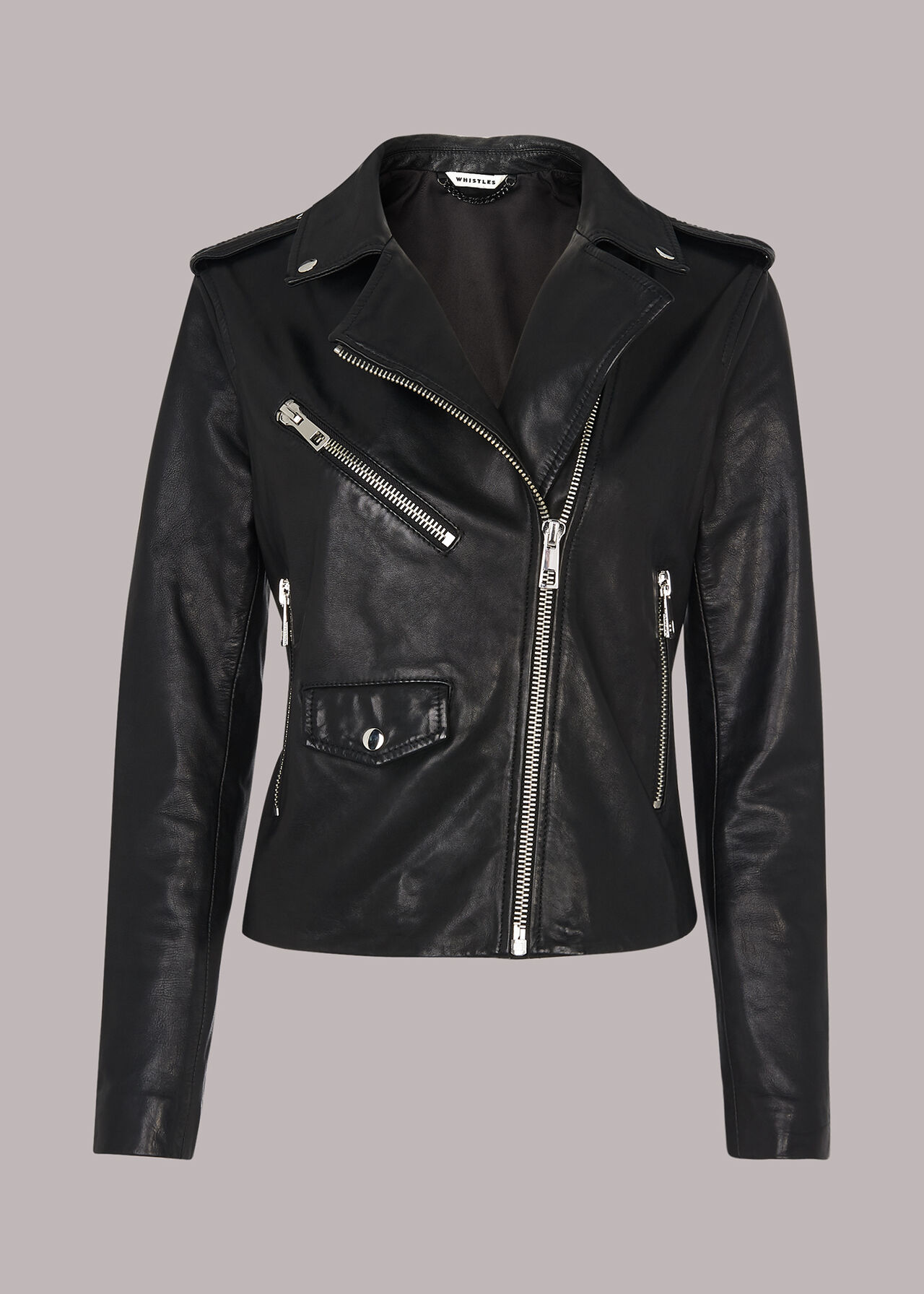 Black Agnes Pocket Leather Jacket | WHISTLES | Whistles