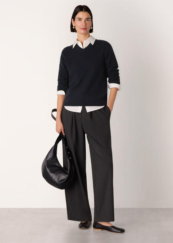 Navy Wool V Neck Knit