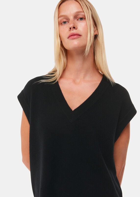 Black Cashmere V Neck Sweater Vest