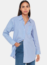 Whistles Blue Asymmetrical Striped Shirt | Oversized Fit | Whistles UK