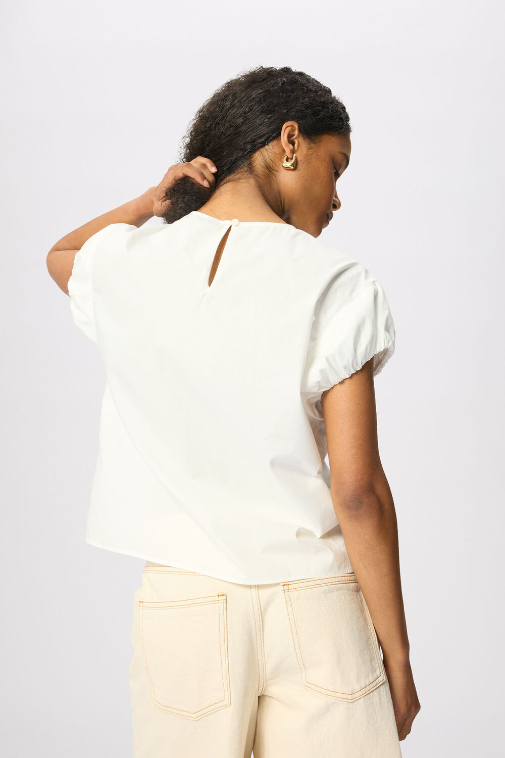 White Puff Sleeve Cotton Poplin Tee