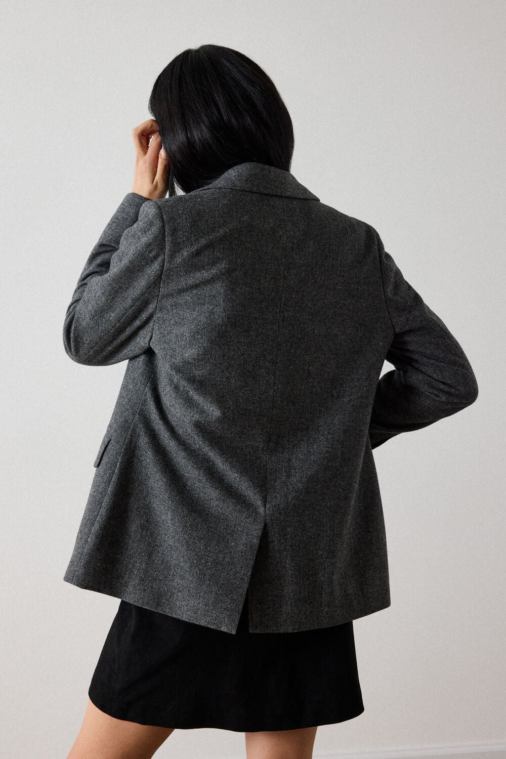 Grey Petite Herringbone Wool Blend Blazer
