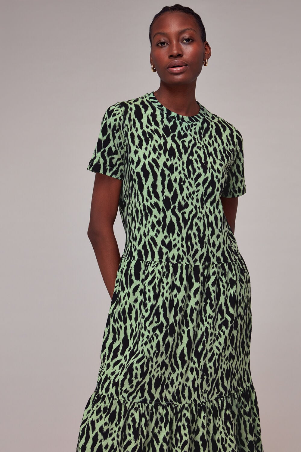 Green Zebra Tiered Jersey Dress