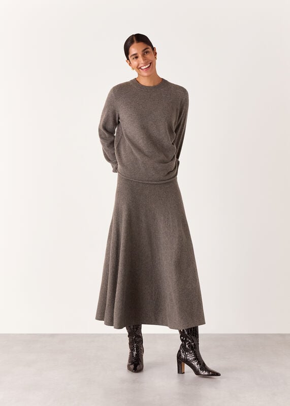 Taupe Knitted Midi SKirt
