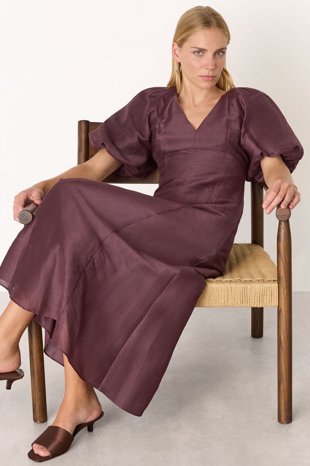 Burgundy Silk Blend Taffeta Maxi Dress
