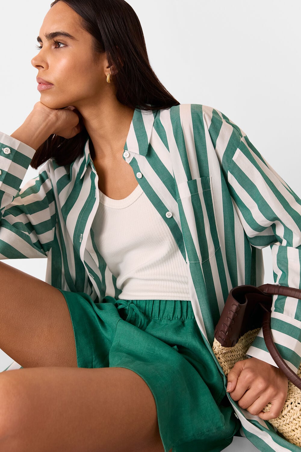Green Linen Elasticated Short