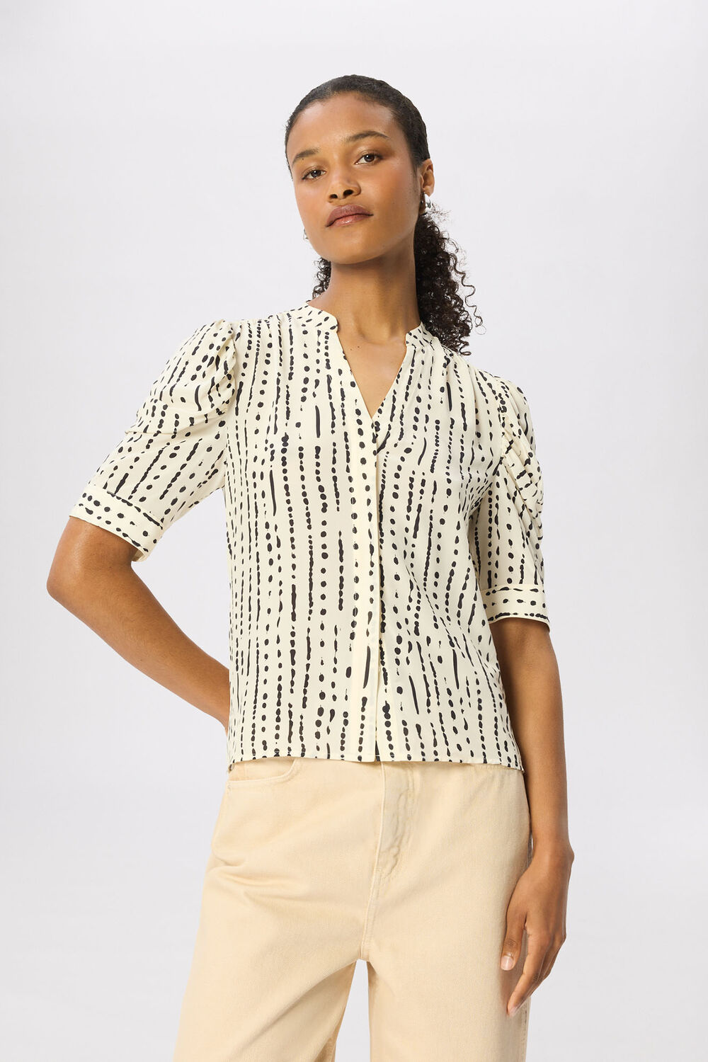 Dashed Spot Gathered Blouse
