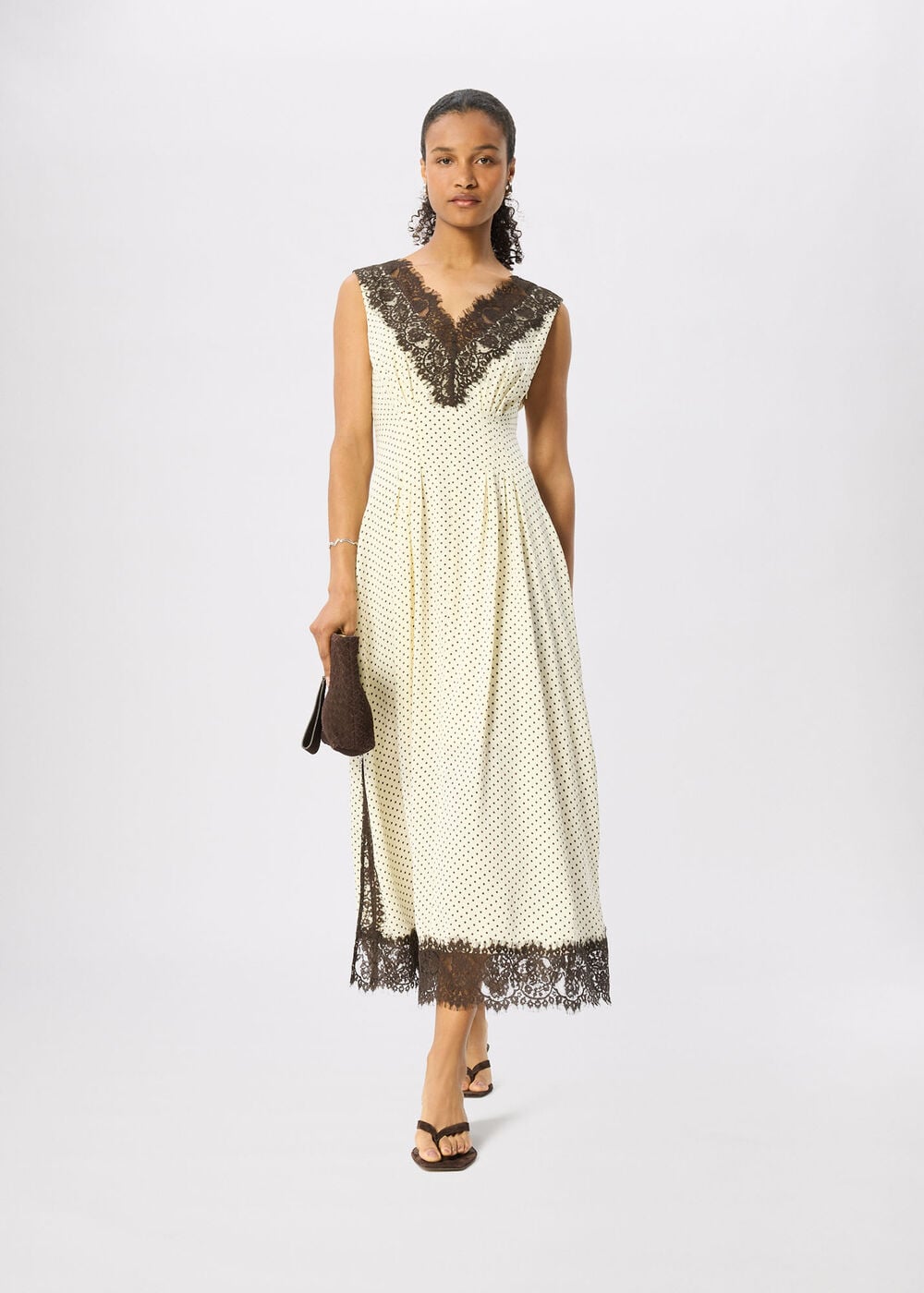 Petite Lace V Neck Spot Midi Dress