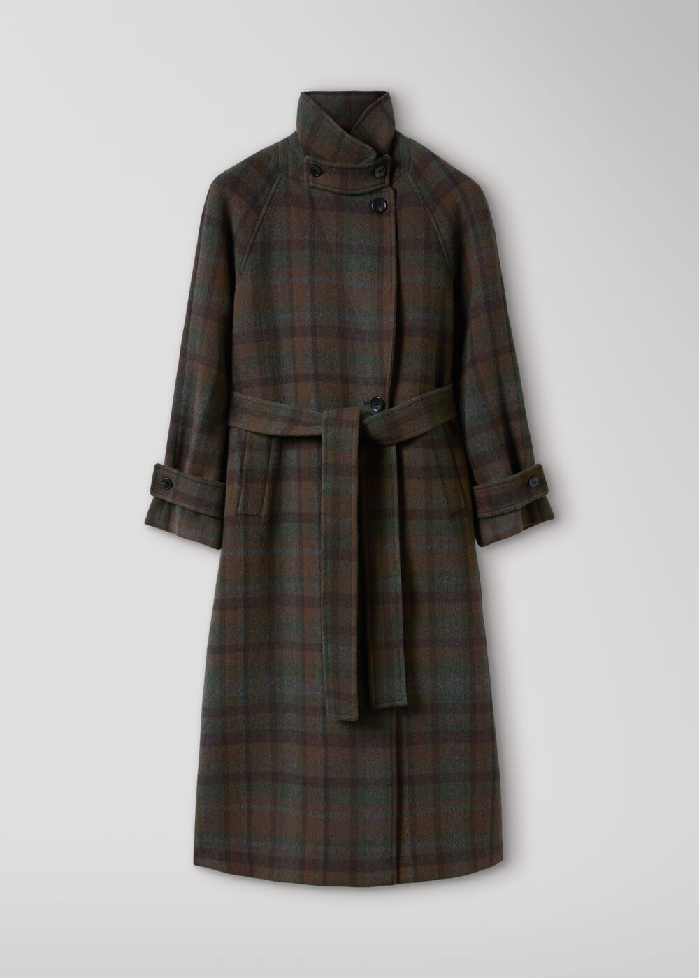 Khaki Funnel Neck Check Coat