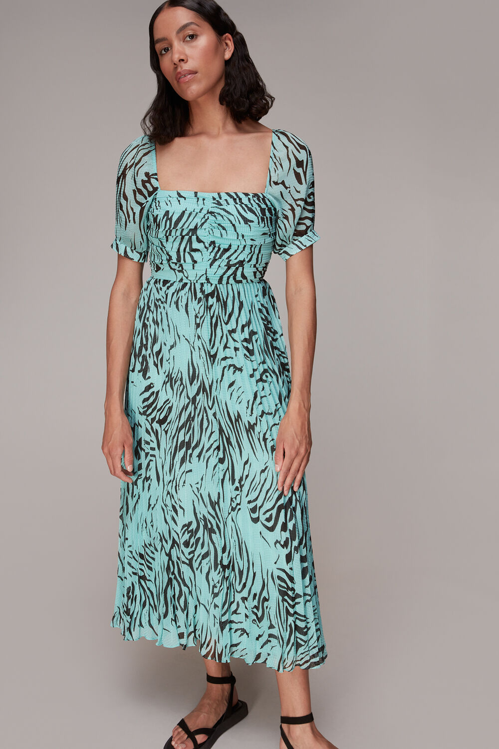 Mint Midnight Tiger Pleated Dress