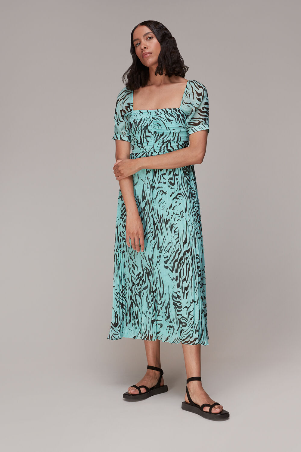 Mint Midnight Tiger Pleated Dress