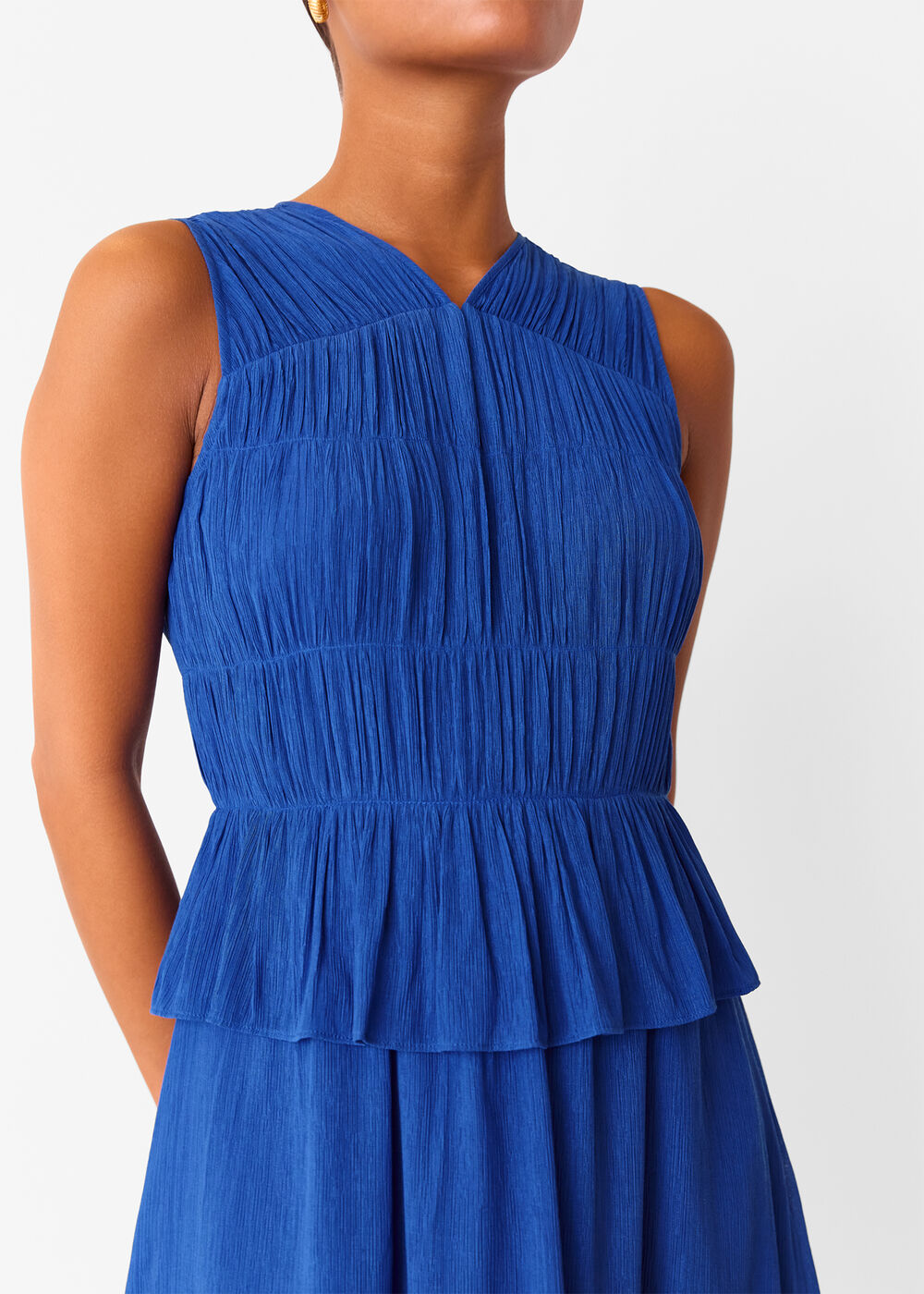 Petite Shirred V Neck Midi Dress