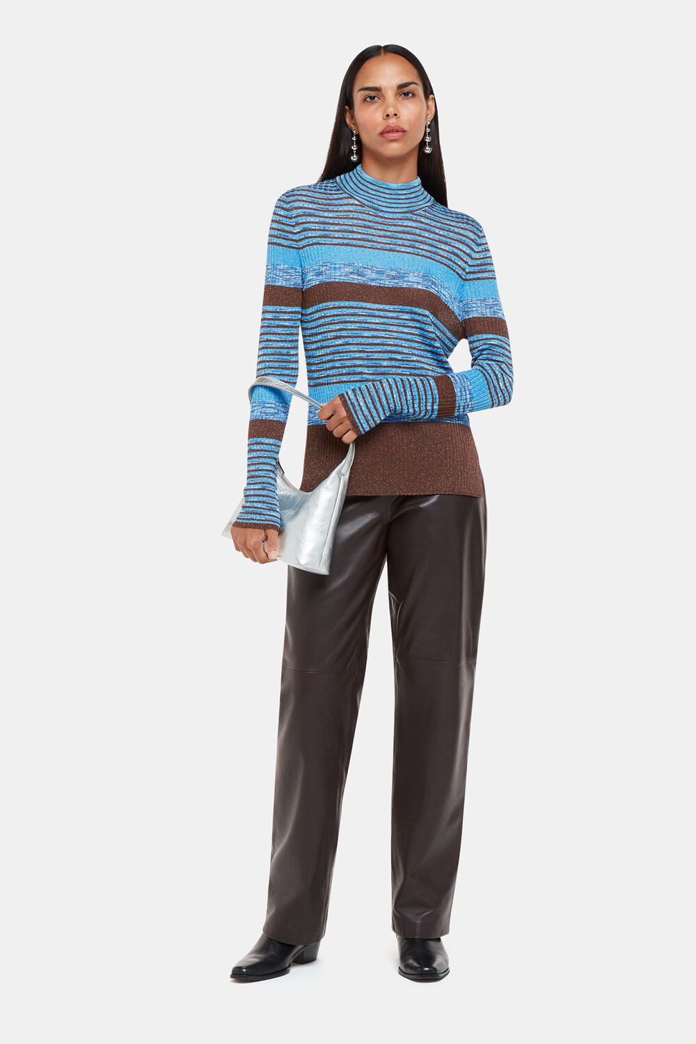 Multicolour Stripe Sparkle High Neck Sweater