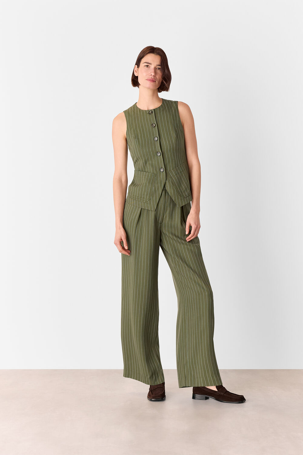 Khaki Lottie Pinstripe Waistcoat
