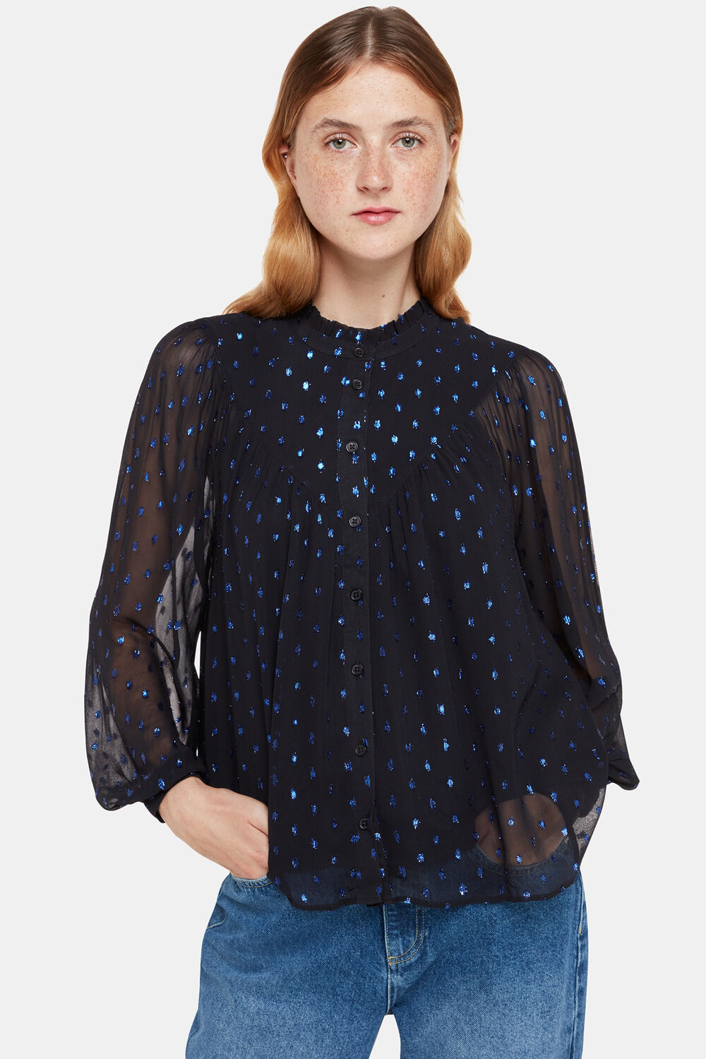 Navy Mia Metallic Dobby Top