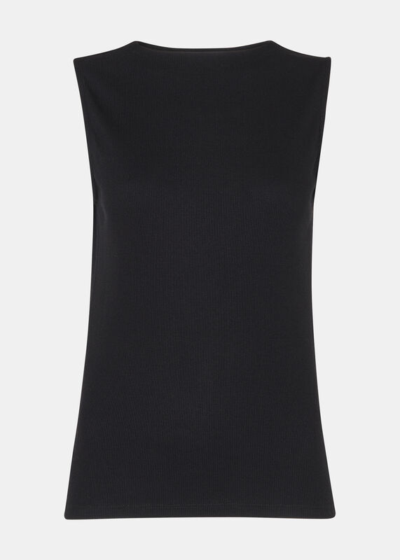 Black High Neck Rib Detail Tee