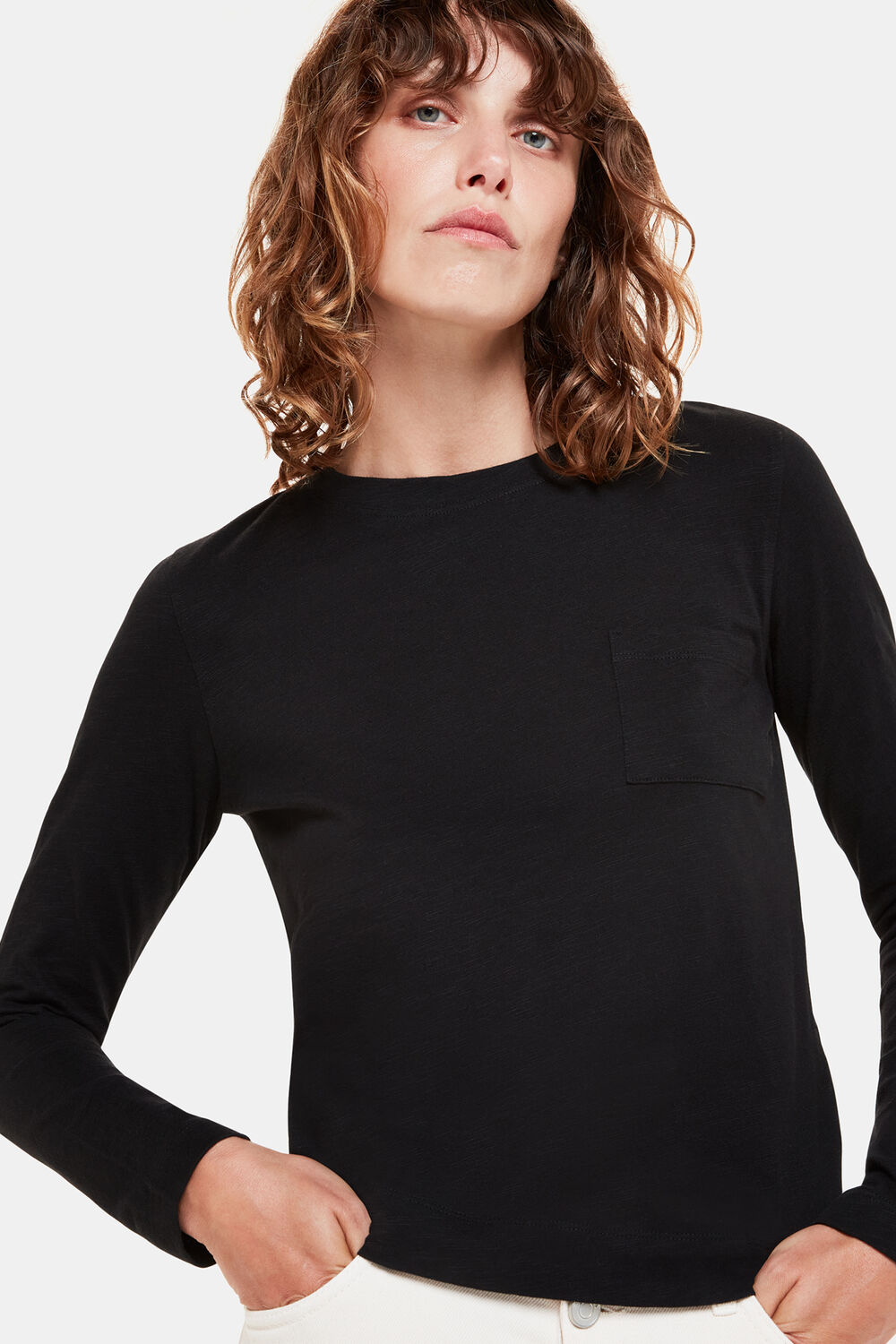 Black Crew Neck Pocket Top