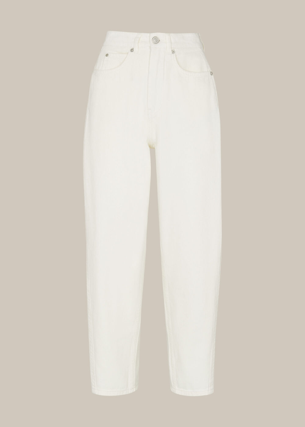 High Waist Barrel Leg Jean White