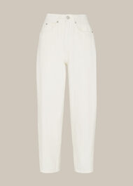 High Waist Barrel Leg Jean White