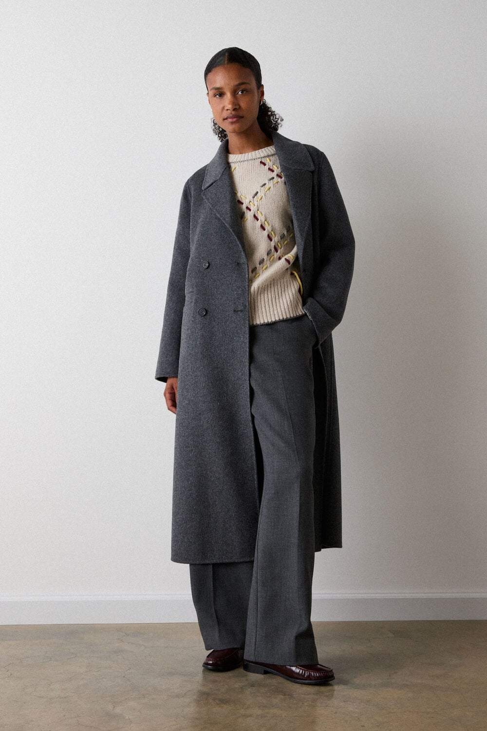Grey Relaxed Double Faced Coat
