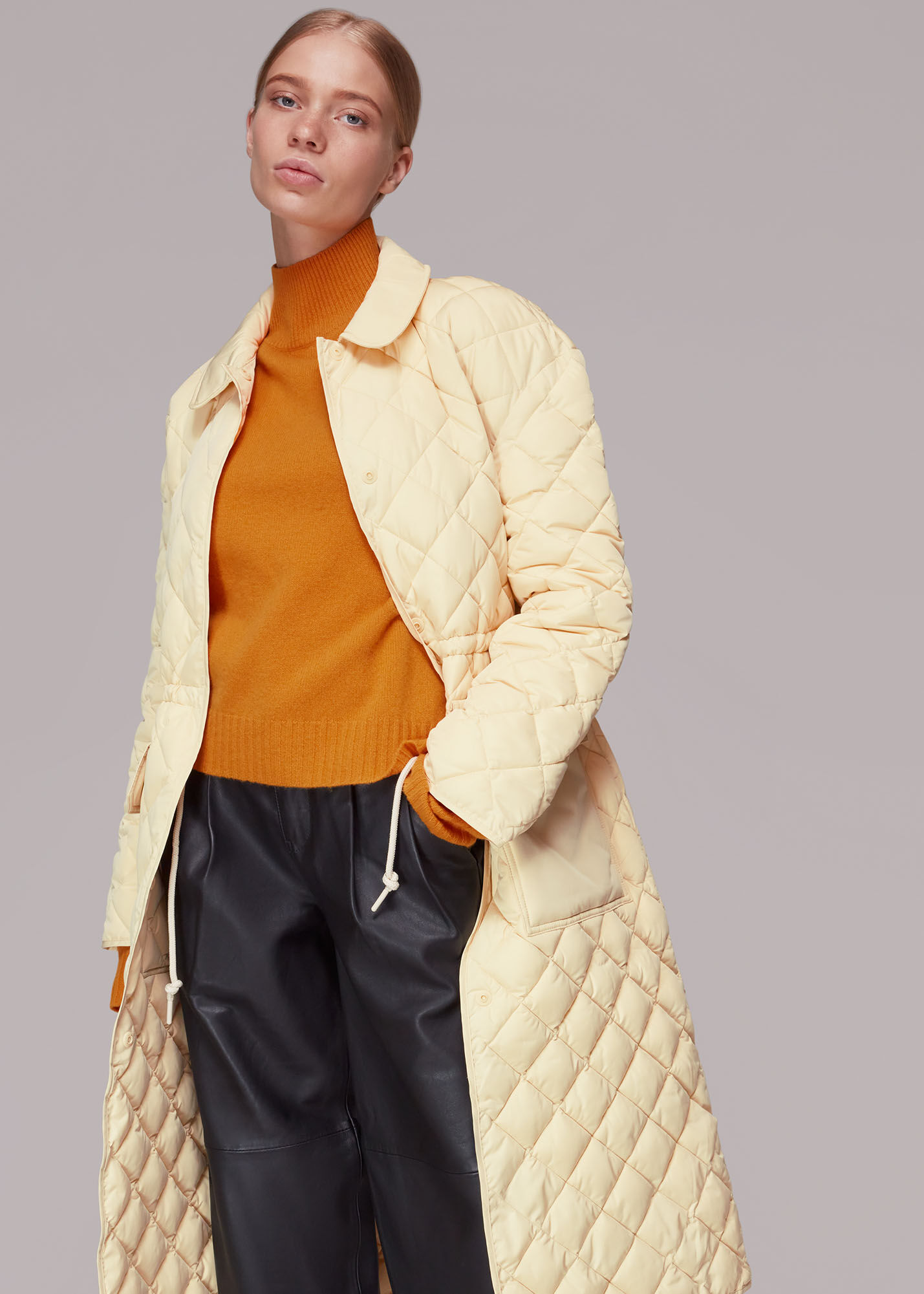 Pale Yellow Clelia Quilted Coat 