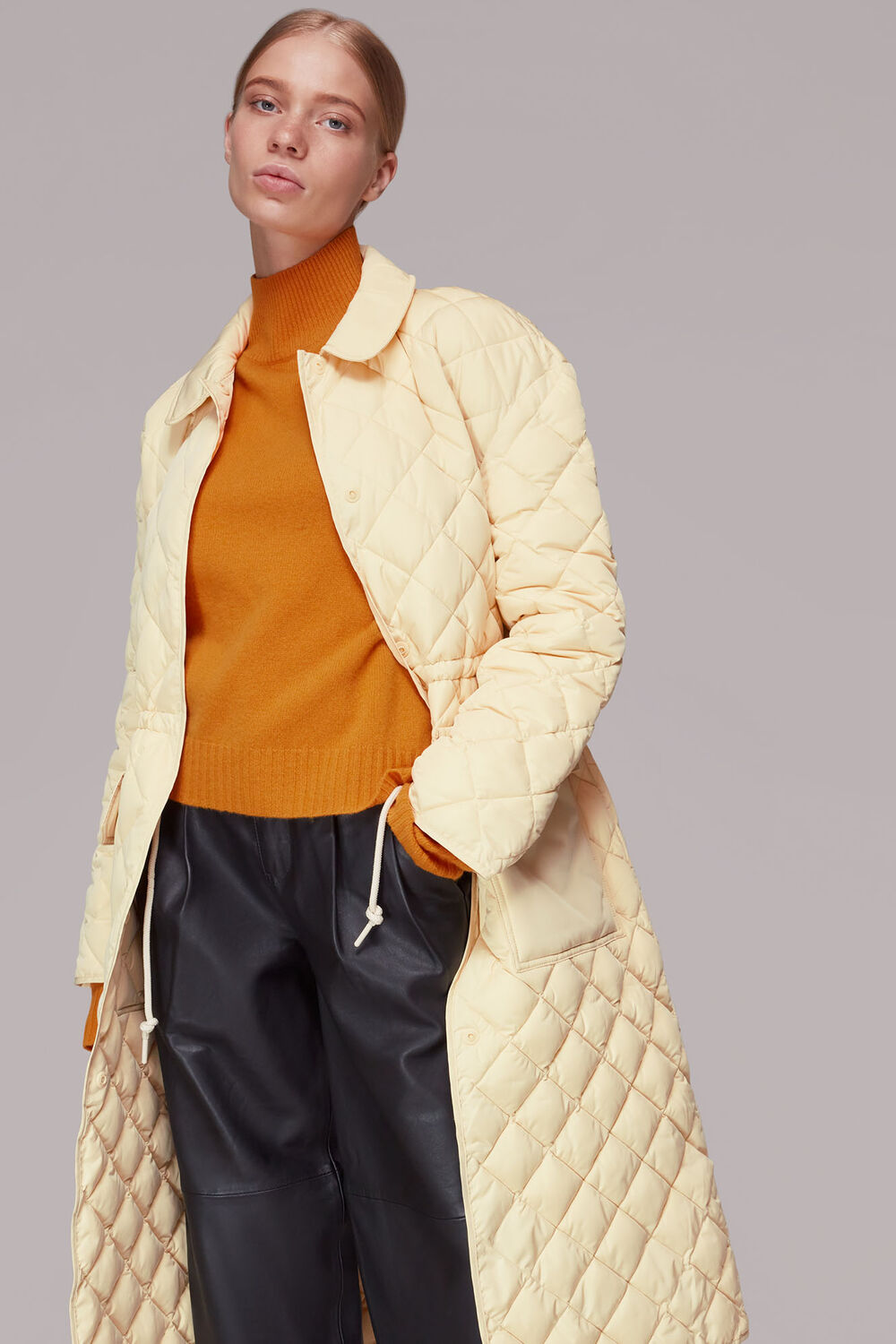 Pale Yellow Clelia Quilted Coat
