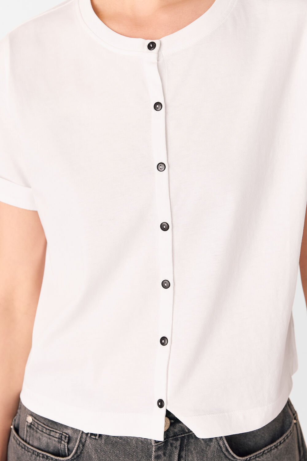 Round Neck Button Up Tee