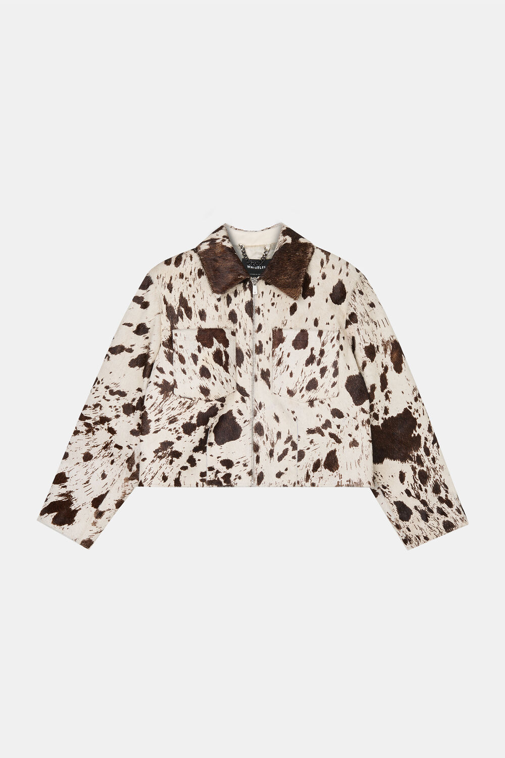 Brown Cow Print Zip Jacket